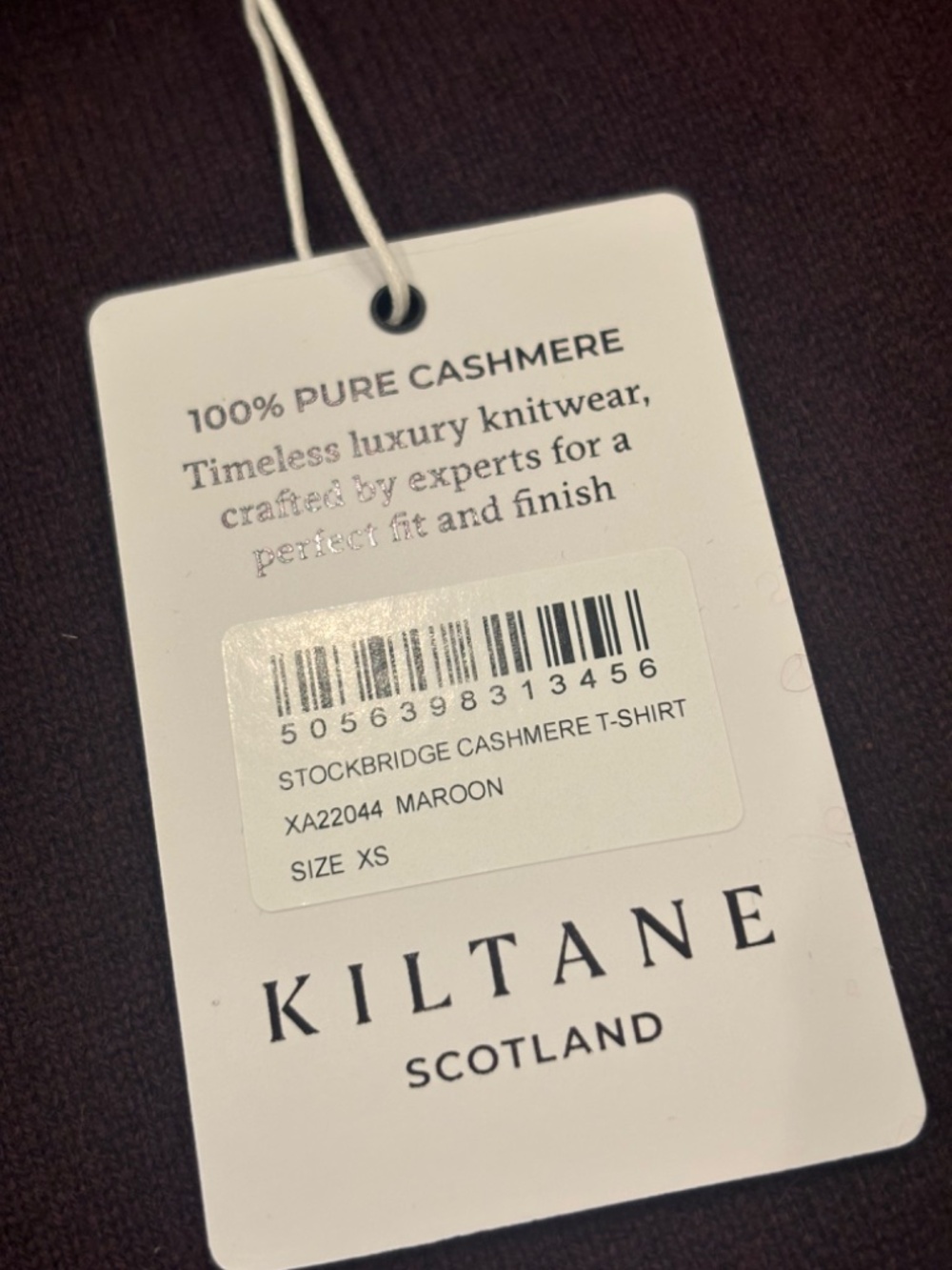 Kiltane Of Scotland 100% Pure Cashmere Stockbridge T-Shirt Maroon Womens XS NWT - Picture 3 of 6